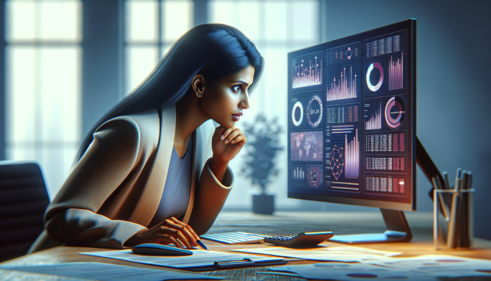 Beginning the Debt Consolidation Process with Bad Credit: A Comprehensive UK Guide | DCL An individual analysing their financial report and credit score on a computer, surrounded by various documents in an office setting.