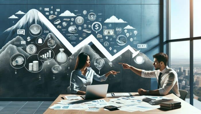 Real-Life Debt Consolidation Loan Failures: UK Case Studies | DCL A financial expert guides a client through debt consolidation, using charts and documents.