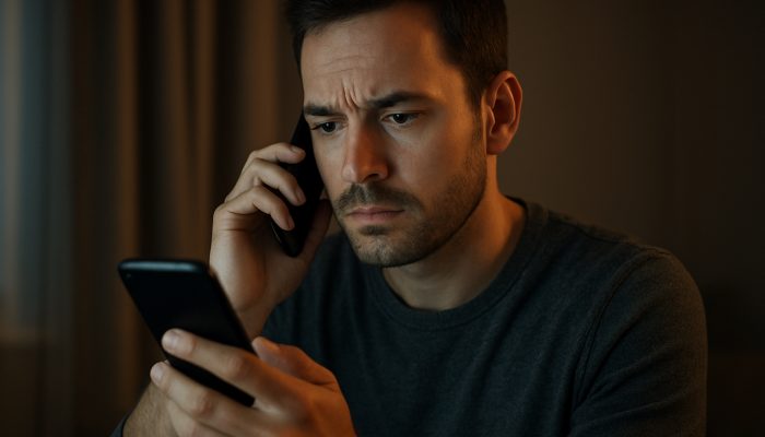 Individual verifies bank call by dialing official number, disregarding spoofed caller ID on phone screen